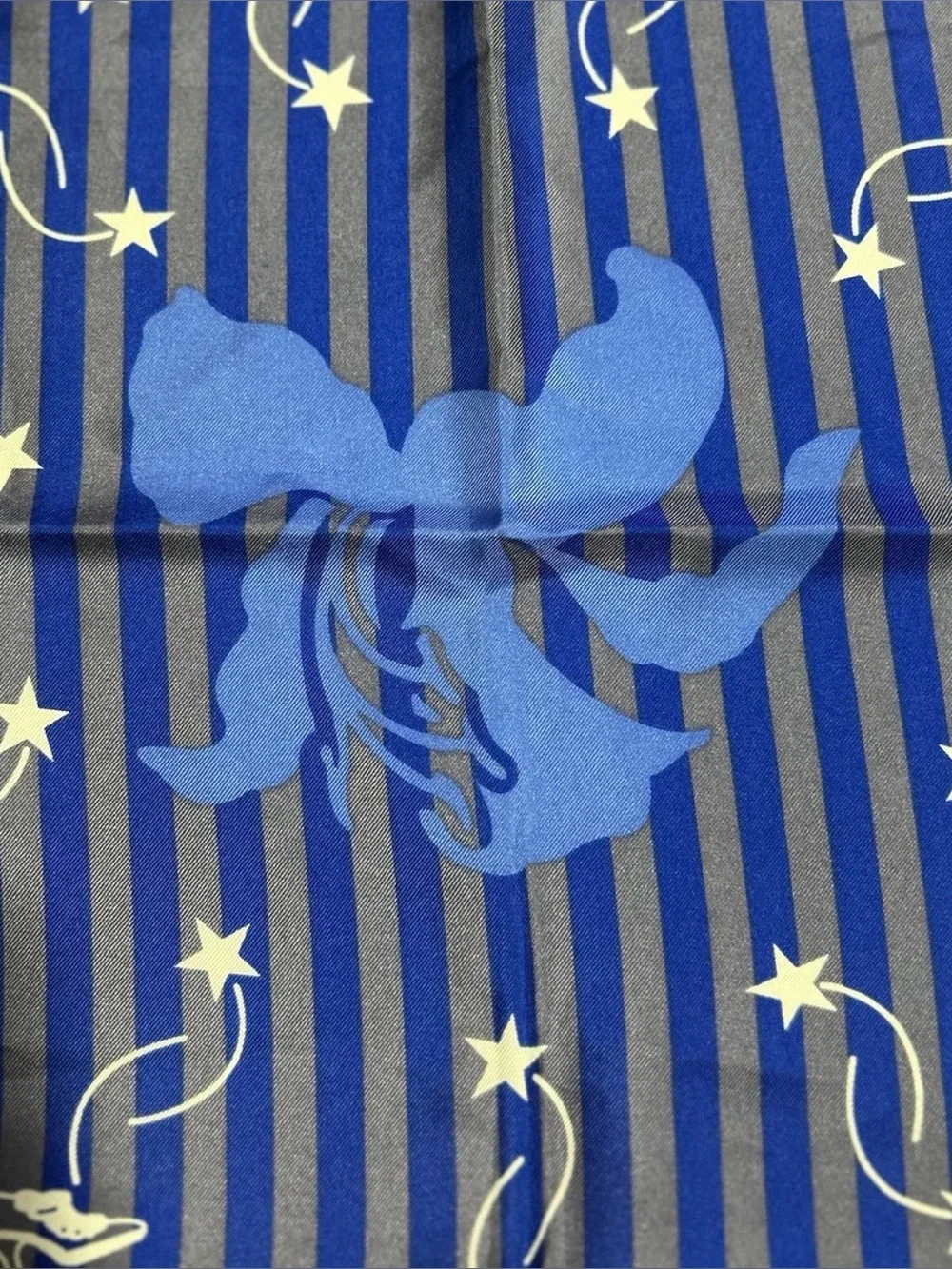 Vintage Bally Stars & Orchid Silk Scarf Blue Red Hand Rolled Made in Italy 34x34